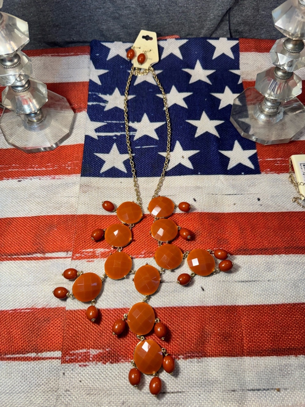 Gold-Tone Orange Statement Bib Necklace & earrings